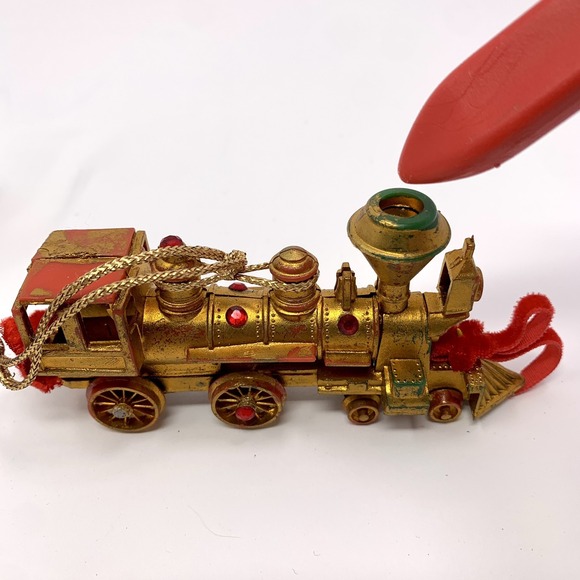 Lot 2 Vtg Koestel Golden Jeweled Train Engine Christmas Ornament W Germany Flaws - Picture 3 of 9